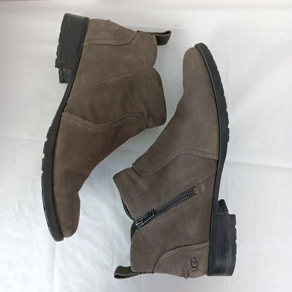 UGG Aureo II Ankle Boot Womens Size 12 Gray Charcoal Suede Bootie Zip Waterproof